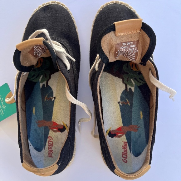 Olukai Kaula Pa’a Li Espadrille NWT Black Canvas Lace-Up Flats Sneakers Size 9.5 - Picture 7 of 10